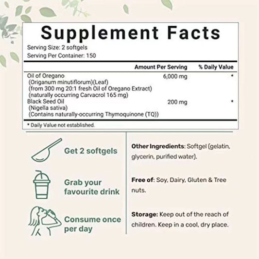 Oil of Oregano Softgels with Black Seed Oil — 180 Gels